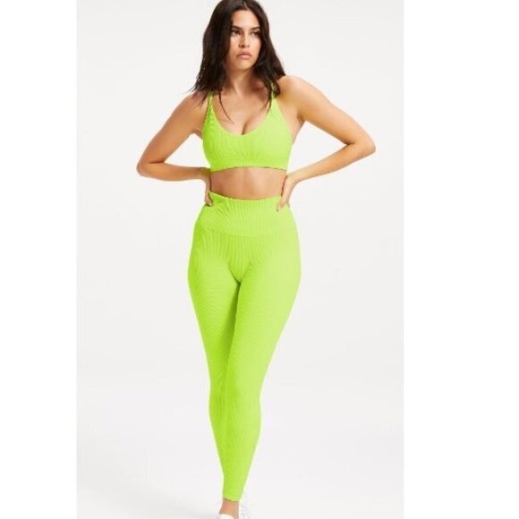 Good American Pants - NWT Good American Seamless Chunky Rib 7/8 Legging Electric Lime XXSmall/XSmall